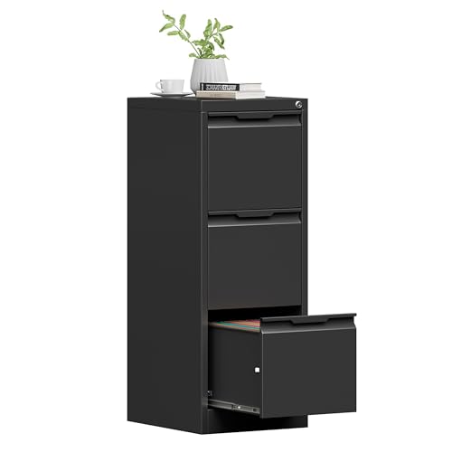 3 Drawer File Cabinet with Lock, Filing Cabinets for Home Office - color: Black, size: 3 Drawer - Vertical
