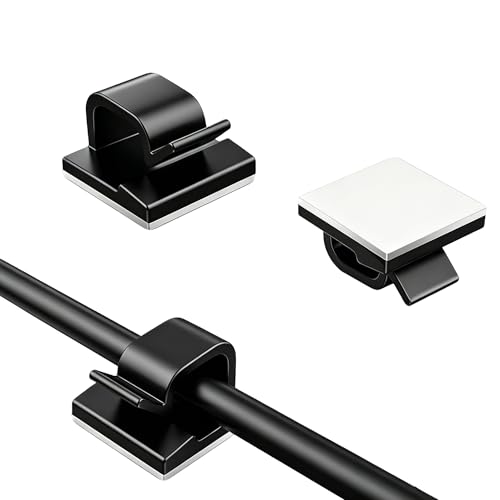 10 Pack Adhesive Cable Clips for Cord Management, Small Wire Holders for Desk Wall Car, Strong Sticky Cable Organizer for Phone Charger, USB, TV, Ethernet & More (10, Black) - color: Black