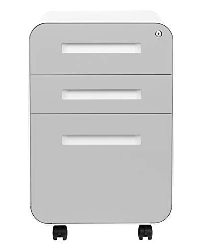 Laura Davidson Furniture Stockpile 3 Drawer File Cabinet with Lock - Under Office Desk Metal Filing Cabinet, Legal/Letter File Folders, Wheels and Stationary Feet, Pre-Assembled, Light Grey Faceplate - color: Light Grey Faceplate