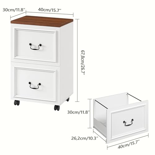 MAHANCRIS 2 Drawer File Cabinet, Rolling File Cabinet for Home Office, Wooden Under Desk Storage, Printer Stand with Drawers, for A4/Letter-Size Files, White and Walnut FCBA3801 - size: 2 Drawer