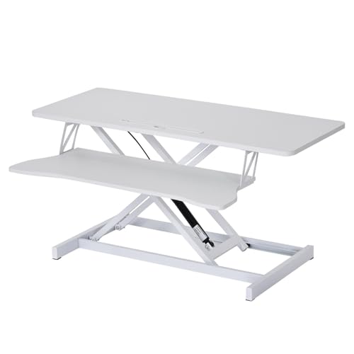 Standing Desk Converter 38 Inch, Height Adjustable Sit to Stand Workstation, Dual Monitor and Laptop Riser with Wide Keyboard Tray, Ergonomic Desk Topper for Home Office School, White - color: White