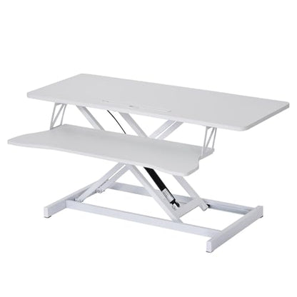 Standing Desk Converter 38 Inch, Height Adjustable Sit to Stand Workstation, Dual Monitor and Laptop Riser with Wide Keyboard Tray, Ergonomic Desk Topper for Home Office School, White - color: White