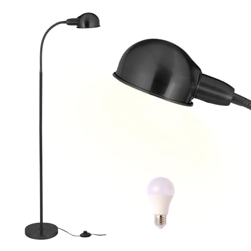 Adjustable LED Floor Lamp with Flexible Gooseneck, Rotatable Shade, E26 Socket, Sturdy 10" Base – Modern Reading Light for Living Room, Bedroom, Office (Black) - color: Black