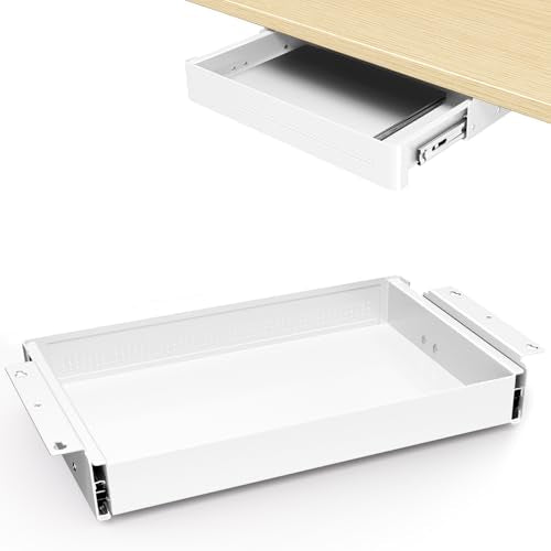 PUTORSEN Under Desk Storage Drawer 15.74" Wide - Smooth Slide Out Organizer for Standing Desk & Home Office,Max Load 17.6 lbs,Quiet Glide, White - color: White