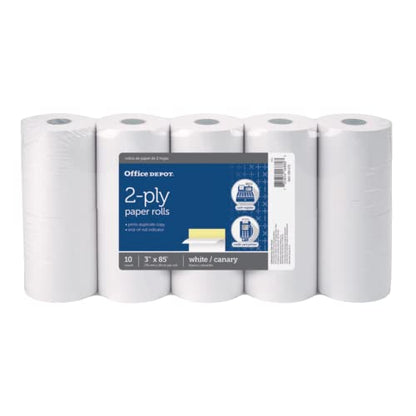 Office Depot 2-Ply Paper Rolls, 3in. x 85ft., Canary/White, Pack Of 10, 109275