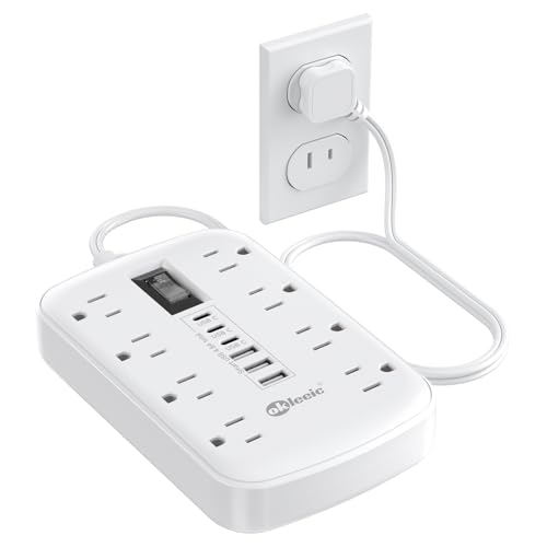 Short Extension Cord 3ft - 2 Prong Power Strip Surge Protector with 8 Outlets 6 USB Ports(3 USB C)4.8A/24W Charging Station, 3 prong to 2 prong adapter Wall Mount for Travel Dorm Room Essentials White - size: 3 FT, style: 2 Prong Plug(8AC+3U3C)