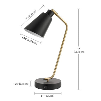 Globe Electric 52095 Belmont 17" Desk Lamp, Matte Black, Antique Brass Accents, Fast Charging USB Port, Rocker On/Off Switch - color: Belmont Matte Black