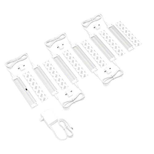 EShine Hand Wave Activated Under Cabinet LED Lighting Kit, Dimmable, 6-Pack 7 in - Touchless Dimming Control, White Under Counter Lights for Kitchen, Garage, Office, Desk - Warm White (3000K)