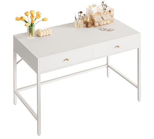 SUPERJARE 39.4" White Desk with 2 Drawers, Modern Makeup Vanity Desk - color: White, size: 39.4 inch