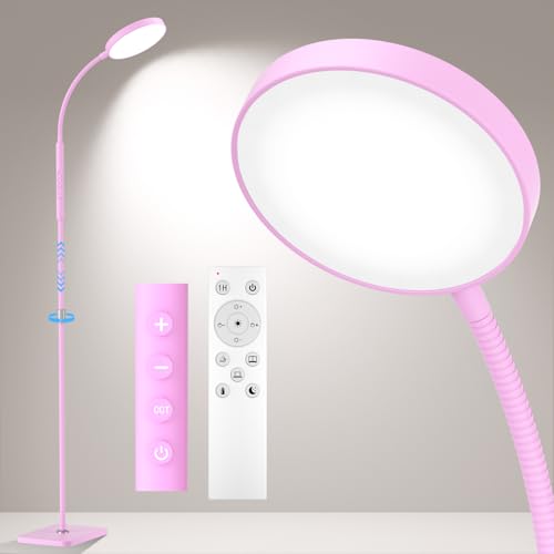 PACOVY Floor Lamp, Adjustable Height Floor Lamps for Living Room Bedroom, 120 LED Super Bright Standing Lamp Remote Control Dimmable Gooseneck Tall Stand Reading Lamp for Office Craft, Pink - color: Pink