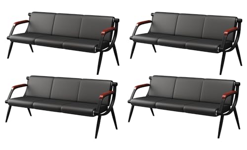 wonline Waiting Room Bench, Office Furniture Reception Chairs with Arms, Leather Chairs is Suitable for Clinic,Airport,Hospital,Barber,Salon,Bank-3 Seat(Black,4pcs) - color: Black, size: 4pcs*3-seat
