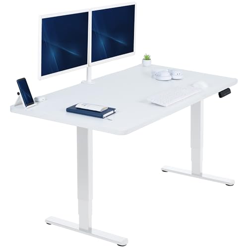 VIVO White 55 x 28 in Standing Desk, DESK-KIT-2W55W | Electric, Dual Motor, Holds 220 lbs, Sit Stand, Height Adjustable, Solid One-Piece Table Top, Memory, 2B Series, White Frame - color: White Top / White Frame, size: 55 x 28