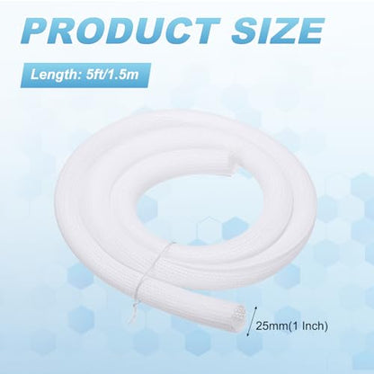 MECCANIXITY Split Sleeve Wire Loom 1" 5Ft White Self Wrapping Braided Sleeve UL94-V2 Fireproof PET Sleeving for Automotive, Home Cable Management - color: White, size: 1" x 5Ft