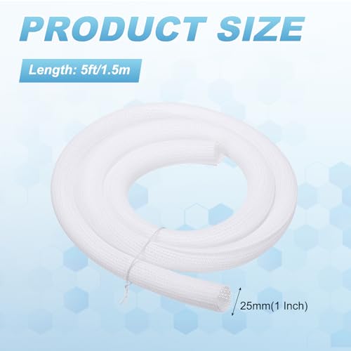 MECCANIXITY Split Sleeve Wire Loom 1" 5Ft White Self Wrapping Braided Sleeve UL94-V2 Fireproof PET Sleeving for Automotive, Home Cable Management - color: White, size: 1" x 5Ft