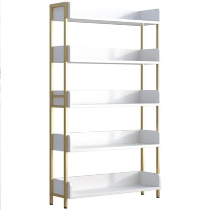 OSCHF Wide Open Shelf Bookcase, 5-Tier, White with Gold Frame - size: 5-Tier
