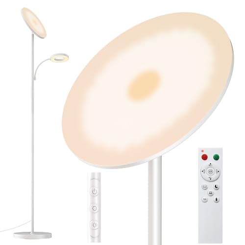 White Floor Lamps for Living Room Bedroom, 42W/4300LM Super Bright LED Floor Lamp with Remote and Touch Control, Stepless Dimmable, 69" Tall Standing Lamp with Gooseneck Reading Light for Office - color: 42W White