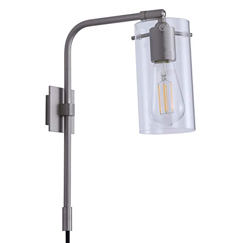 Linea di Liara Gemma Brushed Nickel Plug in Wall Sconce Swing Arm Wall Mounted Lamp Cord with On and Off Switch Bedside Wall Lamp Bedroom Wall Light Fixture with Clear Glass Shade, UL Listed - color: Brushed Nickel, size: Clear Glass