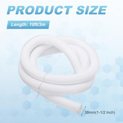 MECCANIXITY Split Sleeve Wire Loom 1-1/2" 10Ft White Self Wrapping Braided Sleeve UL94-V2 Fireproof PET Sleeving for Automotive, Home Cable Management - color: White, size: 1-1/2" x 10Ft