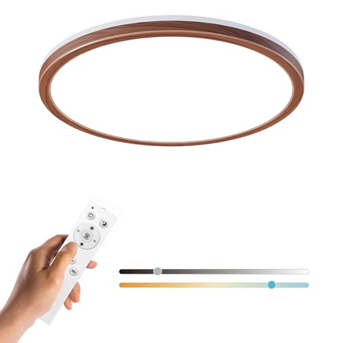 Matane 12in Flush Mount Ceiling Light Fixture with Remote Control, Nightlight 2000K Warm, 3000K-6500K Adjustable, Wired Low Profile Ceiling Lights for Bedroom, Kitchen, Living Room Walnut - color: Walnut, size: 12 Inch