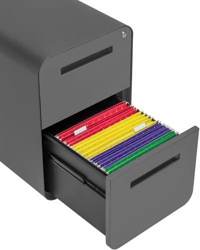 Laura Davidson Furniture Stockpile 2 Drawer Mobile File Cabinet with Lock - Under Desk Metal Filing Cabinet, Legal/Letter File Folders, Wheels and Stationary Feet, Pre-Assembled, Dark Grey - color: Dark Grey