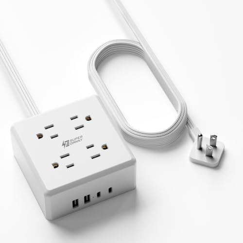 SUPERDANNY 5Ft Extension Cord, Flat Plug Power Strip Surge Protector - color: All White, size: 5ft