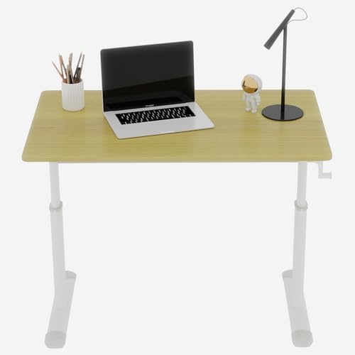 39" Hand-Crank Adjustable Modern Office Desk, Compact Computer Desk with Wide Footstand, Computer Table for Sitting/Standing Home Work, Wood - color: Wood