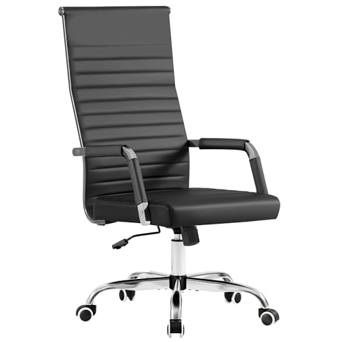 Furmax Ribbed Office Chair High Back PU Leather Executive Conference Chair Adjustable Swivel Chair with Arms, Black - color: Black