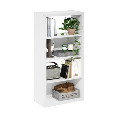 Furinno Viola Book Shelf, 4-Tier Bookshelf, Extra Thick Frame Bookcase with Open Shelf, Open Back Design, 11.3" x 23.2" x 45.4", for Living Room, Bedroom, Home Office, White - color: White, size: 4-Tier, Thick Frame