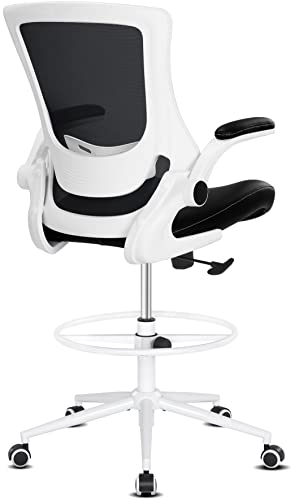 Misolant Drafting Chair, Tall Office Chair for Standing Desk, High Office Chair with Adjustable Lumbar Support and Footrest Ring, Standing Desk Chairs Adjustable Height - color: White