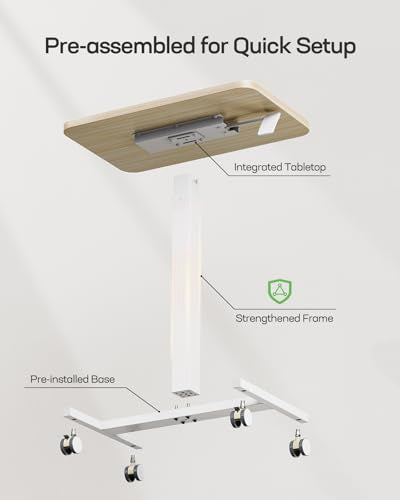 Marsail Mobile Standing Desk, Wider Height Adjustable Computer Desk, Rolling Sit Stand Desk with 4 Lockable Wheels, Ergonomic Desk for Home Office and Classroom, Natural - color: Natural, size: 25x15 Inch