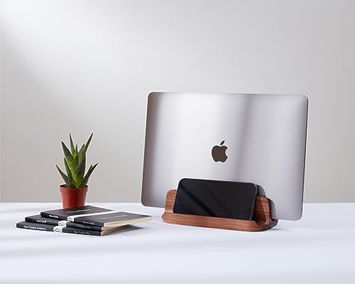 THEHRDWOOD Laptop Stand Vertical Laptop Holder for Desk - All MacBook Vertical Stand up to 0.7'' Thick - Laptop Vertical Stand Handmade of Natural Wood - MacBook Holder (Dragon Mono Walnut) - color: Dragon Mono Walnut