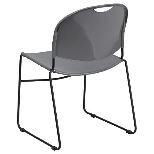 Flash Furniture HERCULES Series 880 lb. Capacity Gray Ultra-Compact Stack Chair with Black Powder Coated Frame | Powder Coated, 880 LBS. Weight Capacity - color: Gray Plastic/Black Frame, size: Set of 1