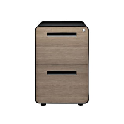 Laura Davidson Furniture Stockpile 2 Drawer Mobile File Cabinet with Lock - Under Desk Metal Filing Cabinet, Legal/Letter File Folders, Wheels and Stationary Feet, Pre-Assembled, Black/Wood - color: Black/Wood