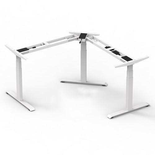 Fromann Adjustable Standing Corner Desk Frame 3 Leg L-Shaped Electric Triple Motor Desk Base Height and Width Adjustable Standing/Sitting for Home Office (White) - color: White