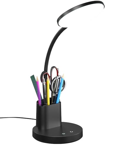 LED Desk Lamp for College Dorm with Pen Phone Holder, Black - color: Black
