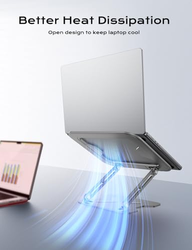 JCZT Adjustable Laptop Stand for Desk, Metal Foldable Laptop Riser, Grey | Ergonomic Portable Laptop Stand, Ventilated Cooling Computer Notebook Holder for MacBook Air Pro, All 10-16'' Laptops - color: Grey