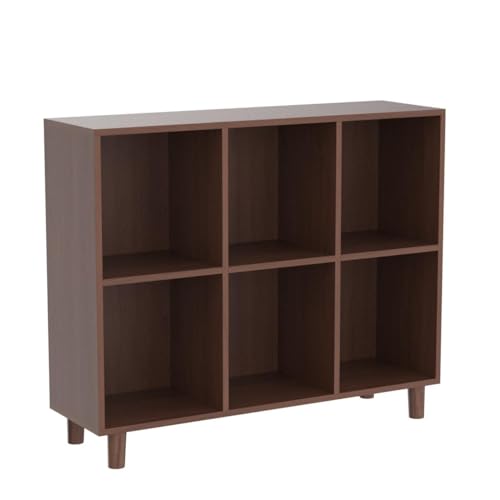 IOTXY Open Cubes Low Bookcase - 2-Tier 6-Cube Short Bookshelf in Walnut - color: Walnut, size: 2-Tier 6-Cubes