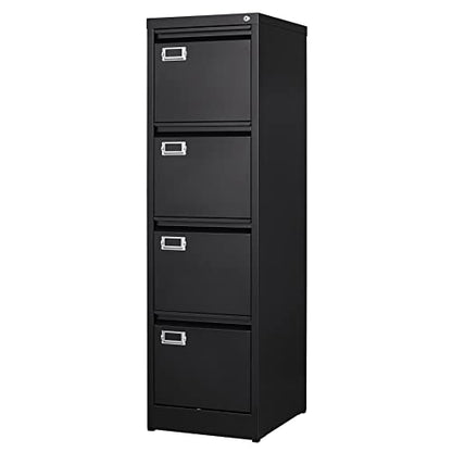 4 Drawer File Cabinet with Lock Metal Vertical File Cabinet Office Home Vertical File Cabinet for A4 Legal/Letter Size Narrow File Cabinet Locked,Assembly Required (Black, 4 Drawers- Vertical) - color: Black, size: 4 Drawers