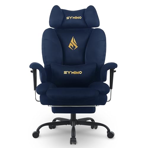 Symino Ergonomic Gaming Chair with Footrest & 155° Recline - color: Darkblue-horn