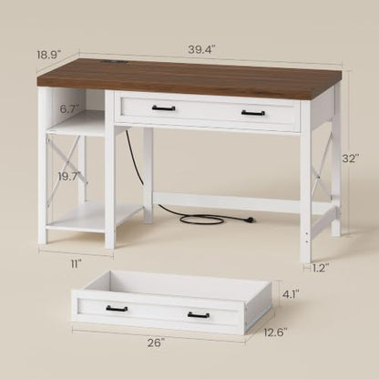 SEDETA 40" Farmhouse Small Desk with Drawers for Small Space, Bedroom - color: White