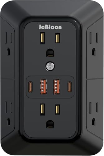 JcBlaon Outlet Extender Surge Protector - 6 Outlet Splitter with 4 USB Ports (2 USB C), Multiple Plug Expander Wall Charger, 3 Sided Multi Plug Wall Adapter Power Strip for Home Office Travel-ETL - color: Black