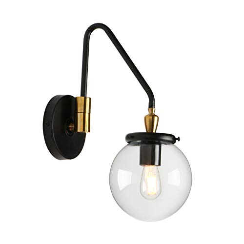 Pathson Industrial Swing Arm Wall Sconce Lighting, Adjustable Globe Wall Vanity Light for Bathroom, Hardwired Wall Lamp Fixture for Bedside Living Room Study Room (Black) - color: Black