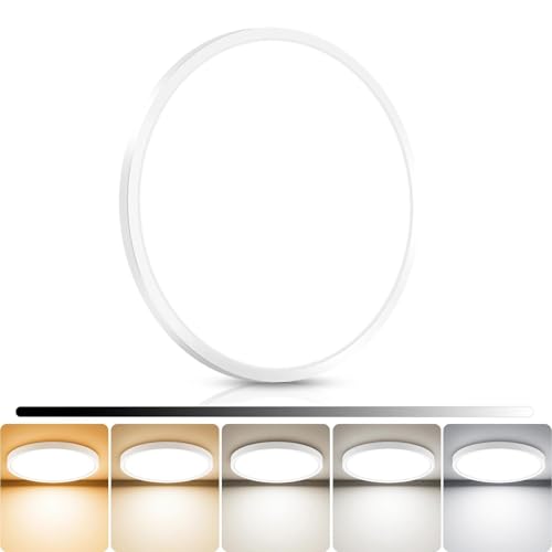 libtit 13inch LED Flush Mount Ceiling Light, Dimmable & 5Color Temperatures (3000K-6500K), 24W Round Slim White Light Fixture for Bedroom Livingroom Garage Kitchen - color: White, size: 13inch-1pack