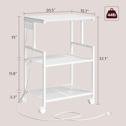 MAHANCRIS Mobile Printer Stand, 3-Tier Industrial Printer Cart with 2 AC Outlets and 2 USB Ports, Rolling Printer Table on Wheels for Home Offices Kitchen Organization Rack, White PTWT78E01 - color: White