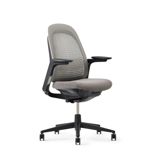 Haworth Breck Ergonomic Office Chair, Home Office Desk Chair, Stone | Computer Desk Chair with Height-Adjustable Lumbar Support, Black Trim, and 4D-Arms - color: Stone, style: Black Trim