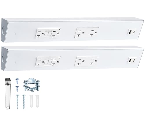 2-Pack 16 in Hardwired Under Cabinet Power Strip with GFCI Outlet | 20A GFCI + 20A TR Outlet with USB-A & USB-C, Angled Outlet Design, 2500W Rating, Modular No-Cut System, ETL Listed - color: White, size: 2 Pack