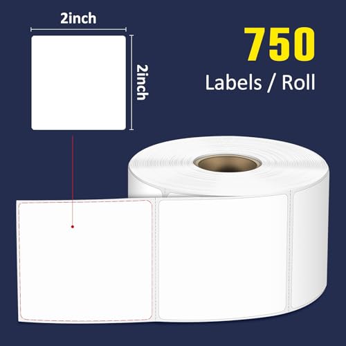 L LIKED 2" x 2" Direct Square Thermal Labels, Perforated QR Code and Barcode Labels & Compatible with Rollo, Zebra and Other Desktop Printers (10 Roll, 7500 Labels) - size: 2"x2"-10 Rolls