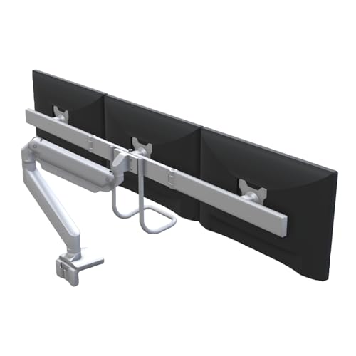 UPLIFT DESK Crestview Align Triple Monitor Stand - Gas Spring Monitor Mount with Adjustment Handle Fits 13-32” Inch Displays, VESA Compatible, Clamp or Grommet Mounting, Fits Standing Desks (Gray) - color: Gray, style: Triple Monitor Arm