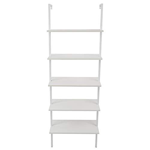 Ladder Bookshelf, 5-Tier Wood Ladder Bookcase with Metal Frame Shelf Open Bookcase Freestanding Bathroom Storage Rack Plant Stand for Living Room, Bedroom, Office, Easy Assembl (White2) - color: White2