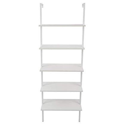 Ladder Bookshelf, 5-Tier Wood Ladder Bookcase with Metal Frame Shelf Open Bookcase Freestanding Bathroom Storage Rack Plant Stand for Living Room, Bedroom, Office, Easy Assembl (White2) - color: White2